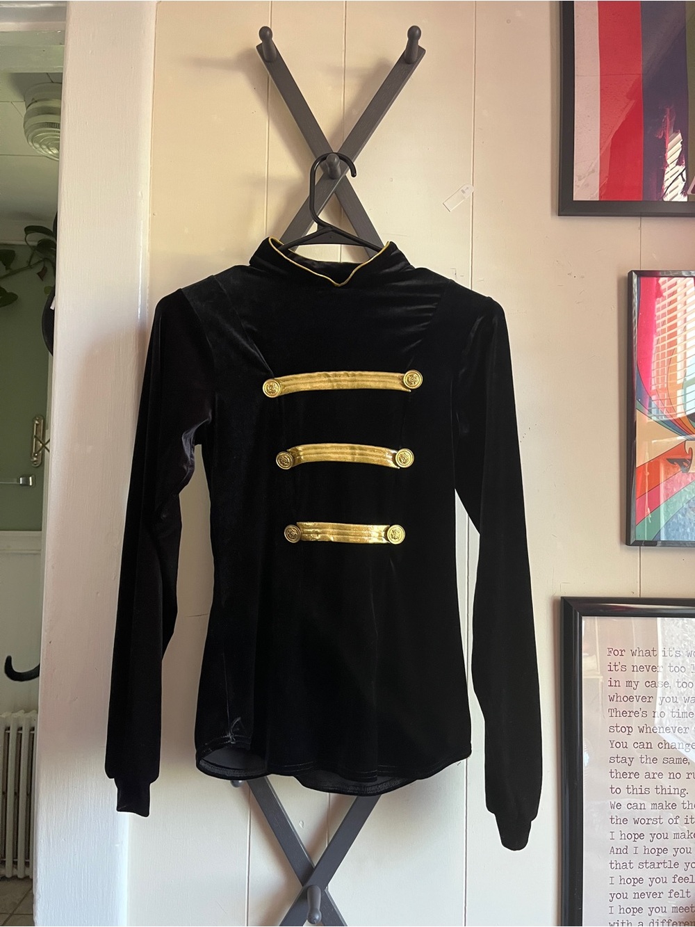 Black Velvet Military-Style Jacket with Gold Trim